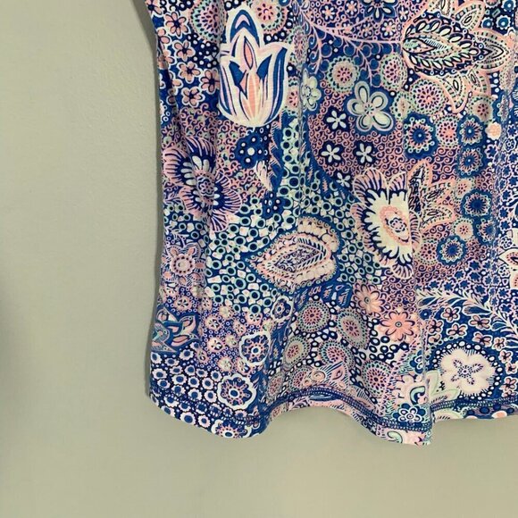 T by Talbots floral paisley crop cap sleeve wide crewneck lightweight knit top - Picture 3 of 11